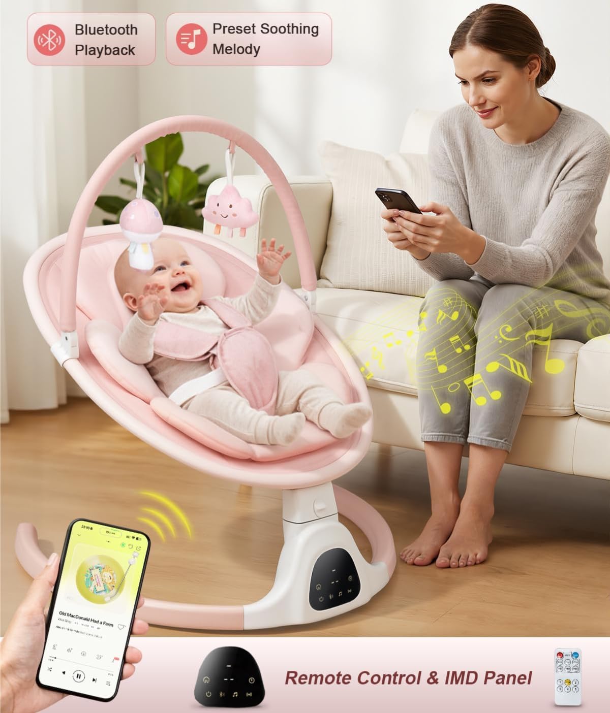 Baby Swing for Infants, Infant Swing with 5 Swing Speed | Built-in Soothe Melodies, 5-Point Harness, Electric Infant