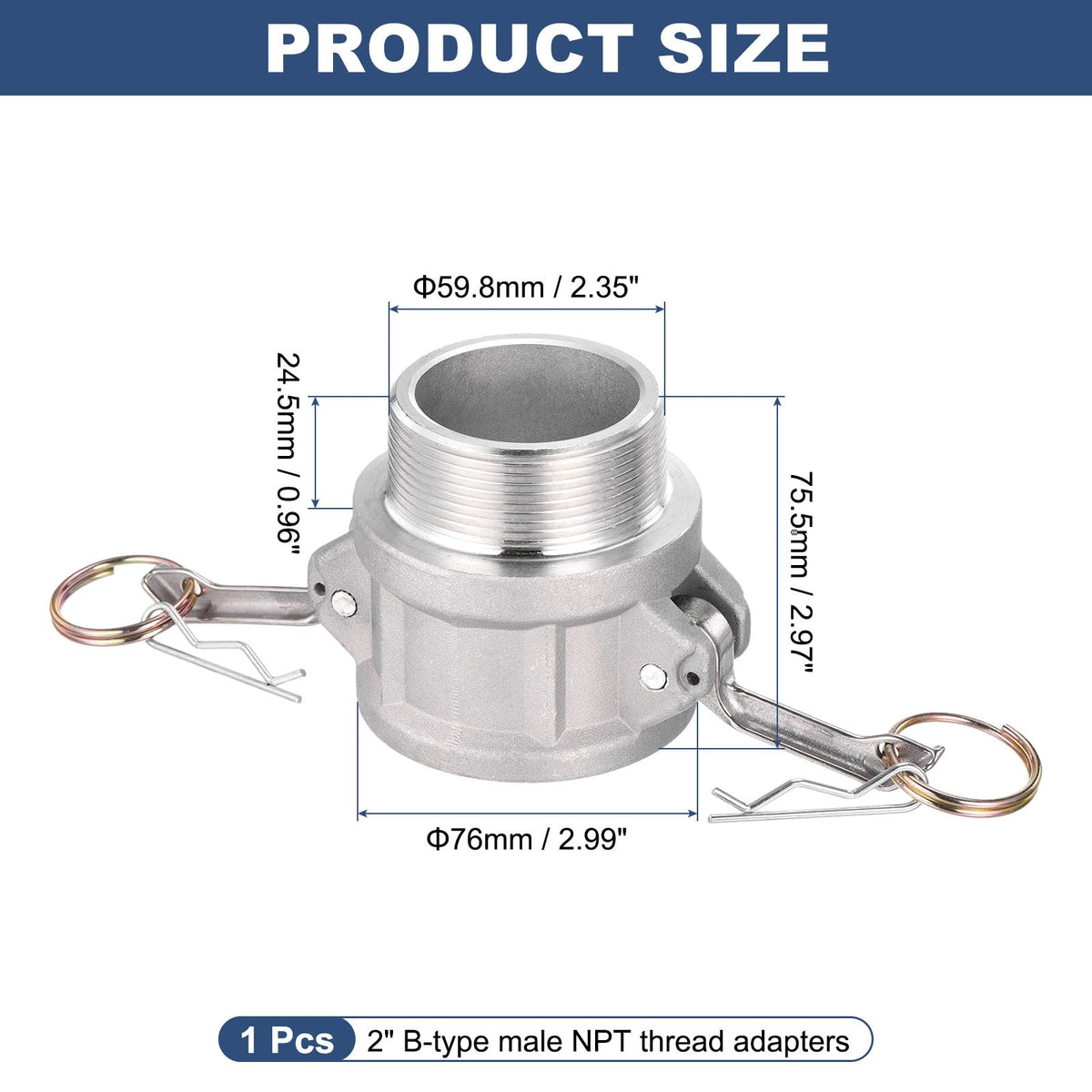Kozelo Aluminum Type B Cam Lock Fitting, 2" x 2" Male NPT