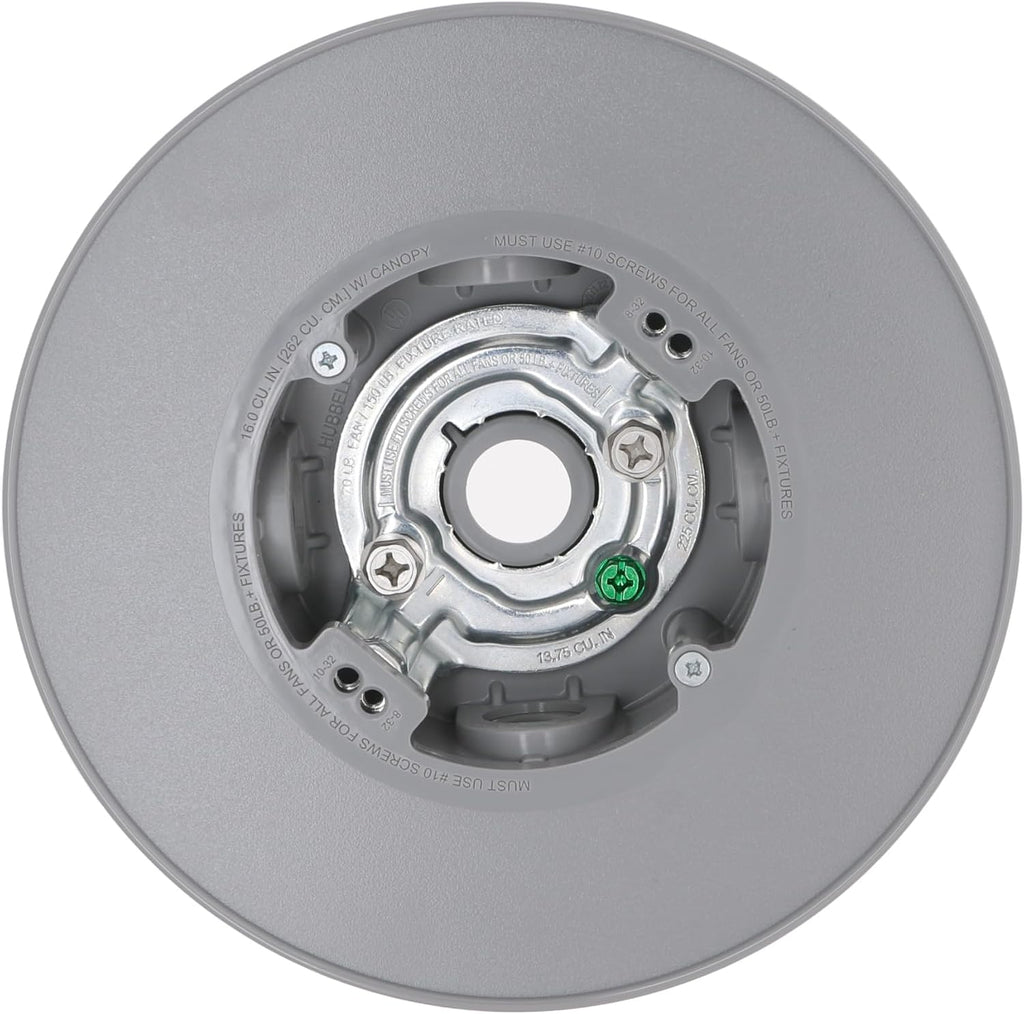 Hubbell-Bell PRCF57550GY Ceiling Fan Electrical box, Gray, 4 in. | Outdoor Ceiling Fan Box, Weatherproof PVC