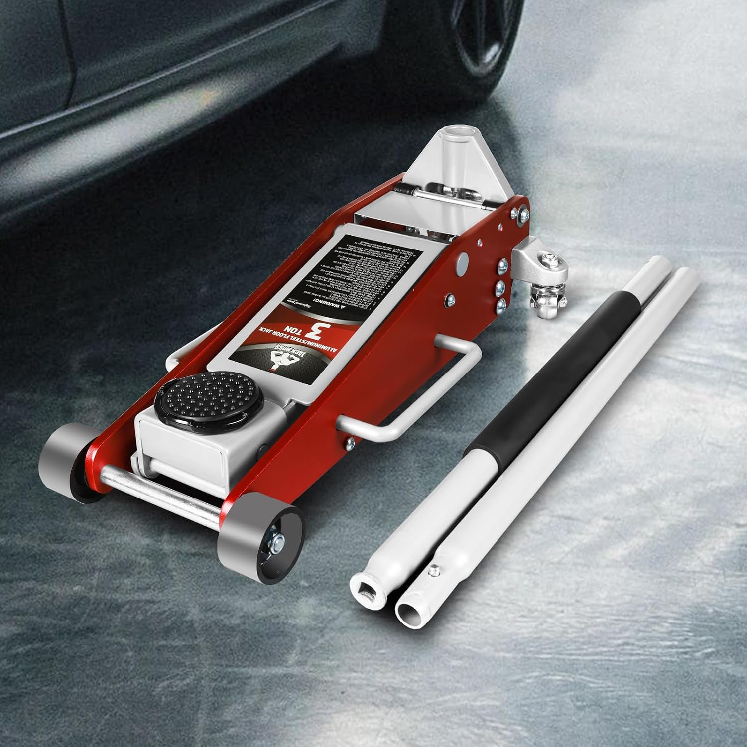 3 Ton Low Profile, Aluminum and Steel Racing Floor Jack with Dual Pistons Quick Lift Pump for Sport Utility Vehicle