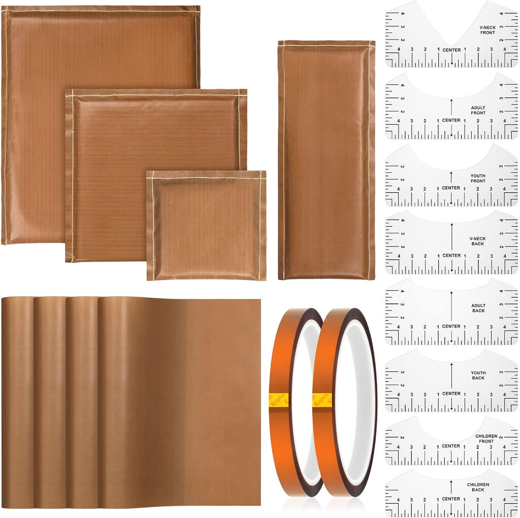 18 Pcs Heat Press Pillow Mat Kit 4 Size Pressing Transfer Pillows, 4 PTFE Transfer Sheet, 2 Heat Resistant Tape and 8