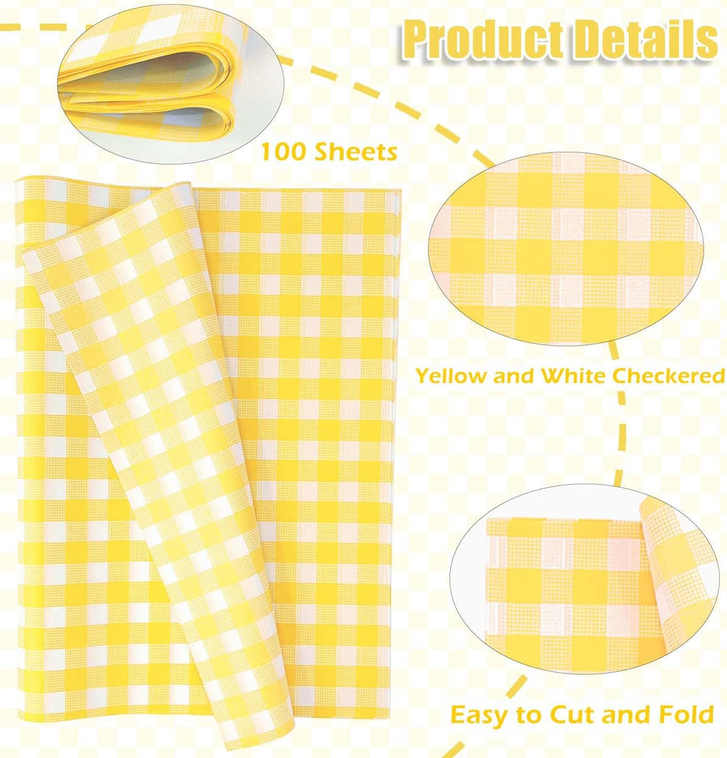 100 Sheets Gingham Tissue Paper 14 x 20 Inches Yellow and White Checkered Tissue Paper for Gift Bags Bulk Wrapping
