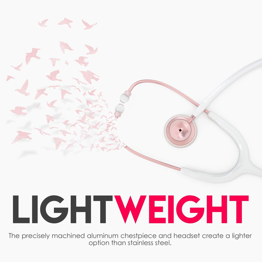 Acoustica Lightweight Stethoscope for Doctors, Nurses, Students, Home Health Use, Adult, Dual Head, White Tube