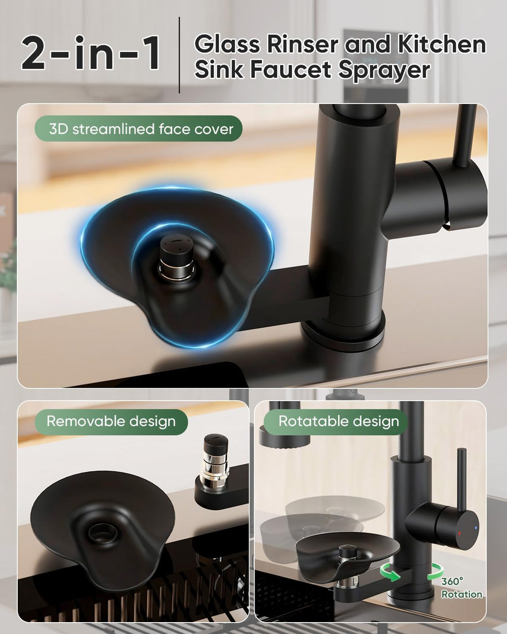 Kitchen Faucet with Cup Washer Pull Down Sprayer Stainless Steel Kitchen Sink Faucet with Deck Plate Glass Rinser