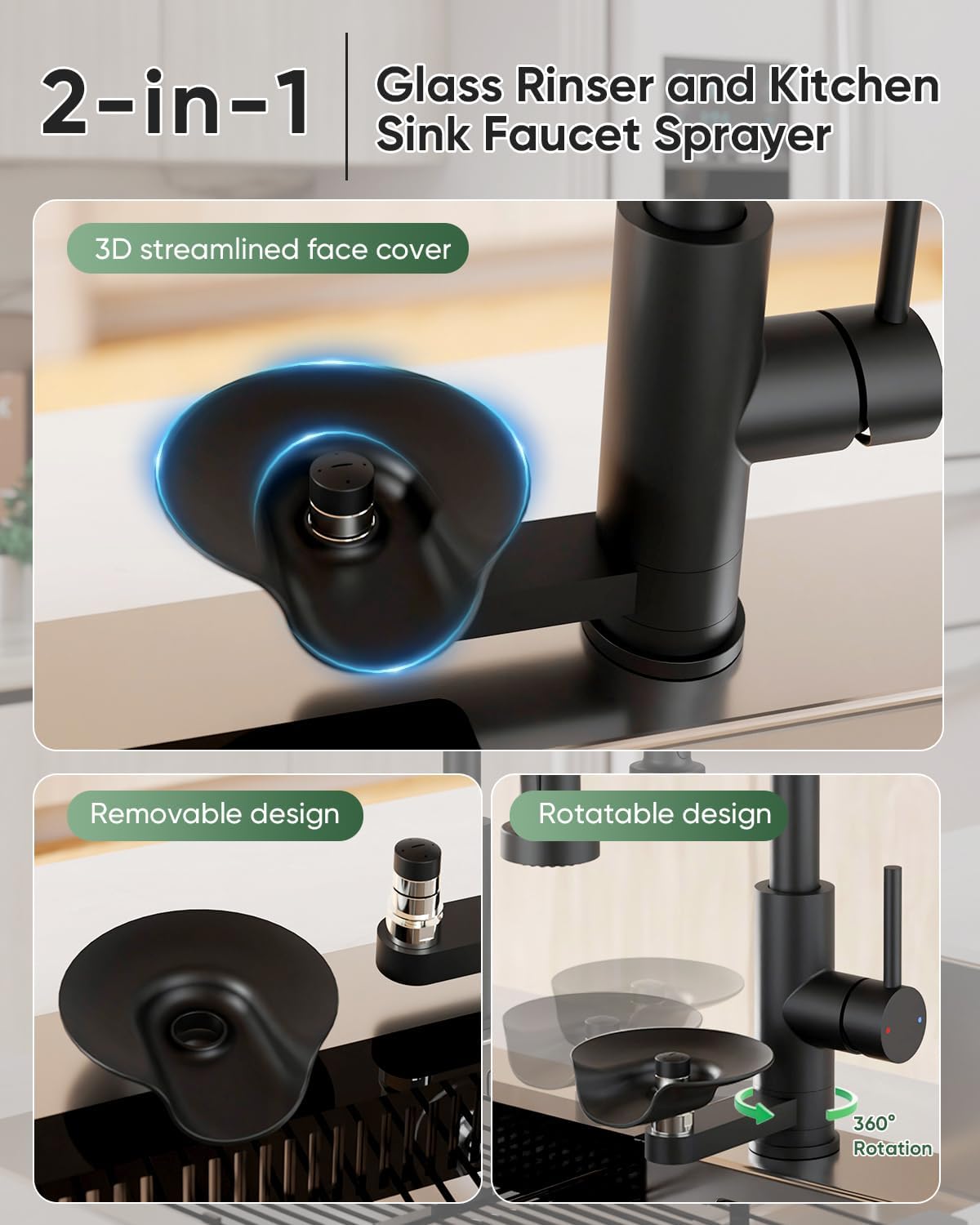 Kitchen Faucet with Cup Washer Pull Down Sprayer Stainless Steel Kitchen Sink Faucet with Deck Plate Glass Rinser