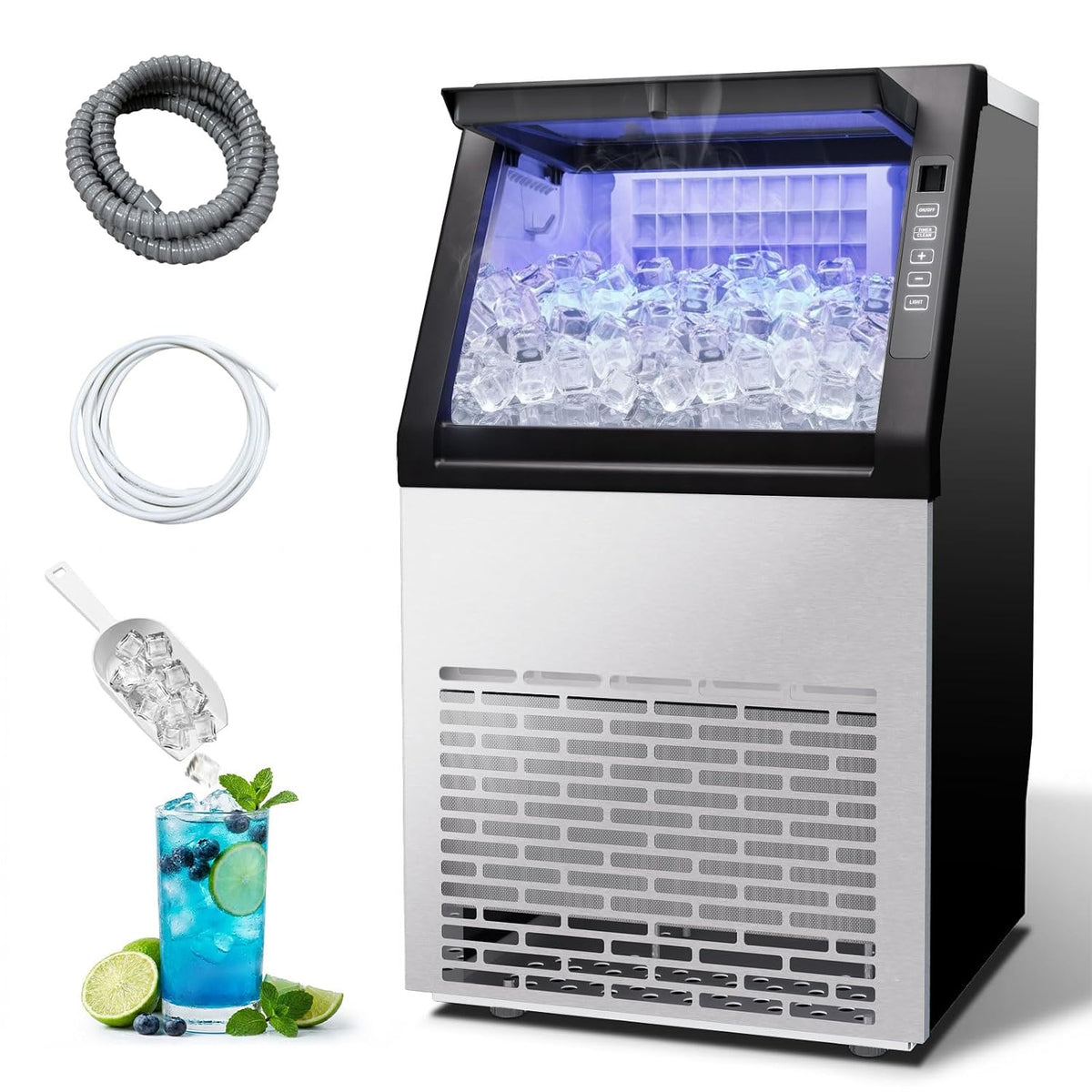 Commercial Ice Maker Machine, 100lbs/24H with 20lbs Ice Storage