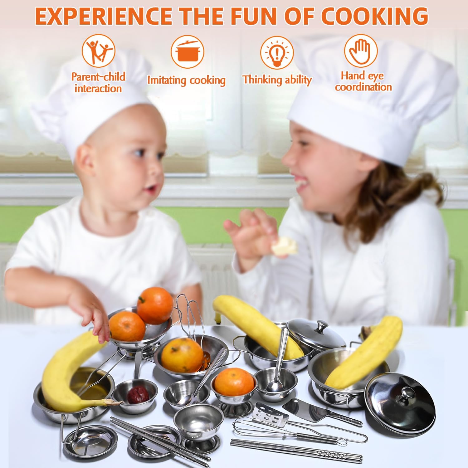 Tiny Classic Stainless Steel Kitchen Toys Cooking Utensils Set-Pretend Play Pots Pans Toy Cookware Kits for Kids