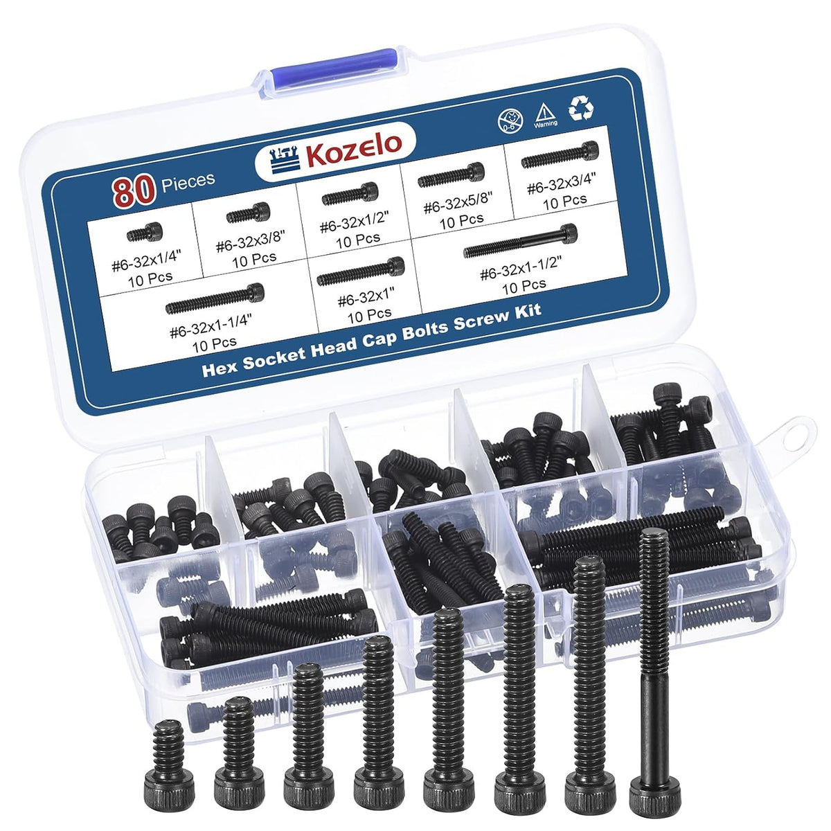 80pcs Socket Head Cap Screws Bolts Nuts Kit #6-32 Alloy Steel Black