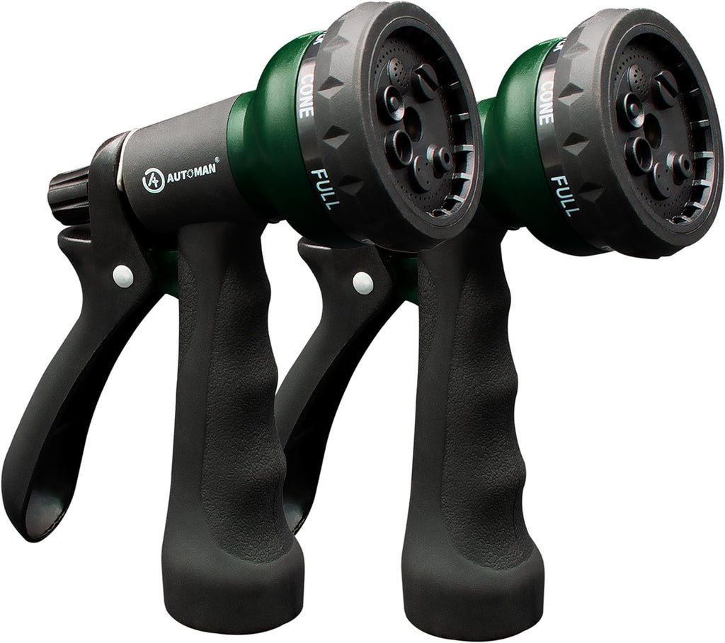 Garden Hose Nozzle 2PK, ABS Water Spray Nozzle with 7 Adjustable Patterns, Slip Resistant for Watering Plants, Lawn