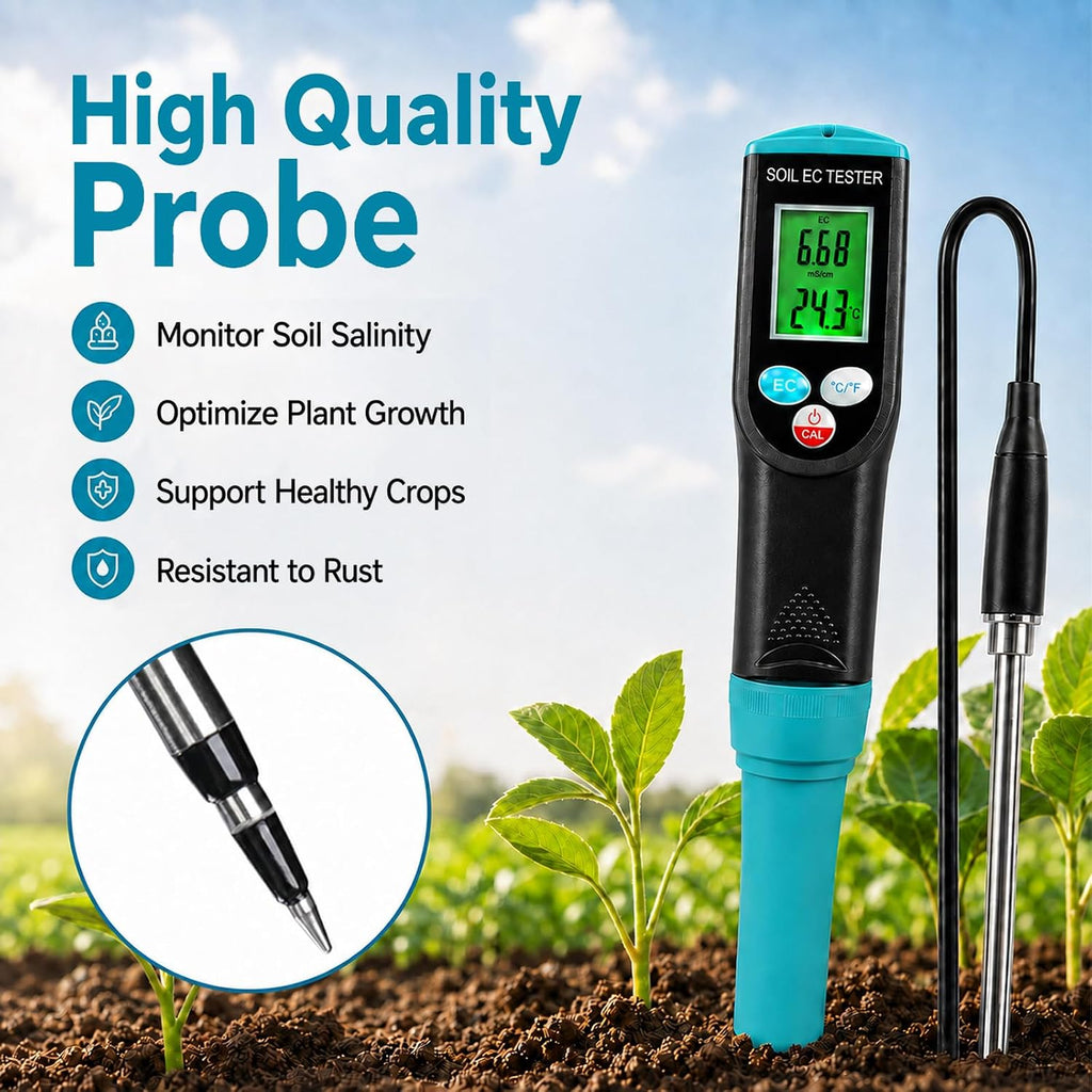 Digital Soil EC Meter 2-in-1 Porfessional Plants EC Temperature Tester Meter with Corded Sensor, Backlight LCD