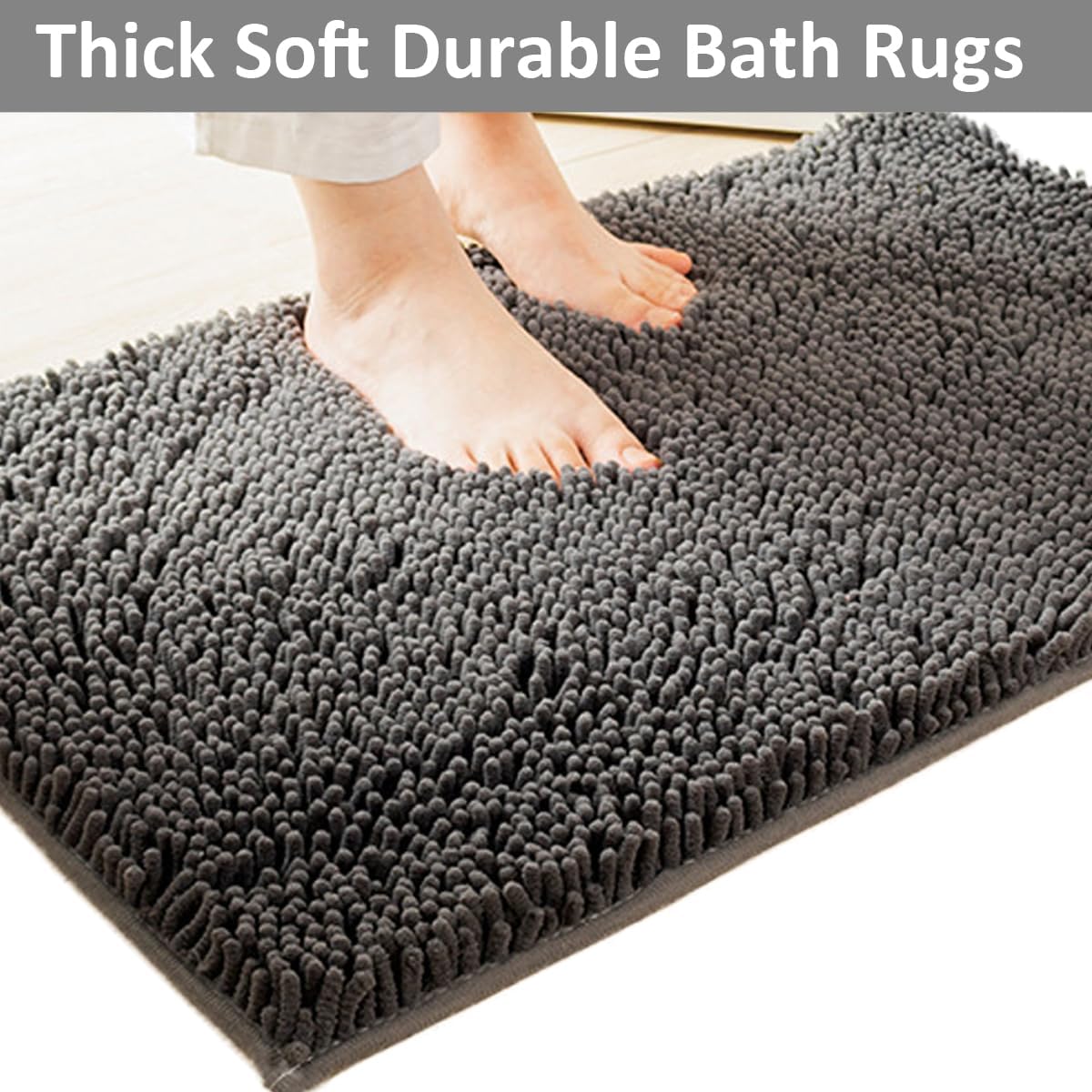 Bathroom Rugs Set Non Slip 3 Piece Bath Mat Washable Chenille Bath Rugs with PVC Backing Bath Carpet,Absorbent
