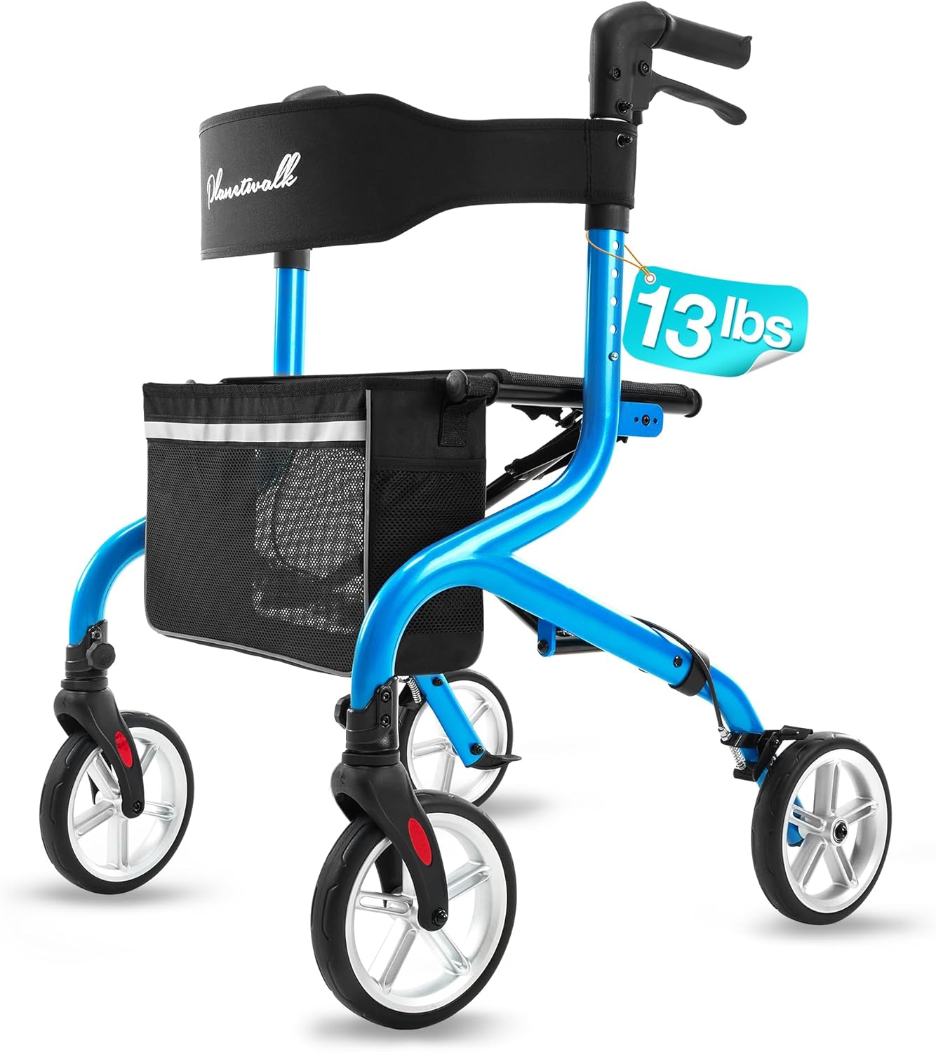Super Lightweight Rollator Walker for Seniors, Foldable Rolling Walker with Seat and 8" Rubber Wheels for All