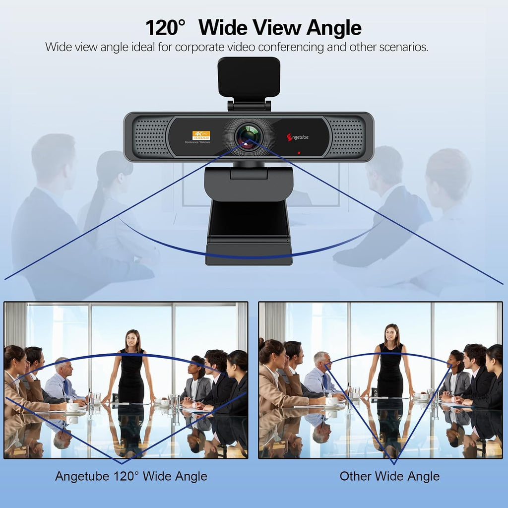 Wide Angle 4K Webcam for PC, 120° FOV Video Conference Web Camera | PDAF Autofocus, 2 Noise-Cancelling Mics