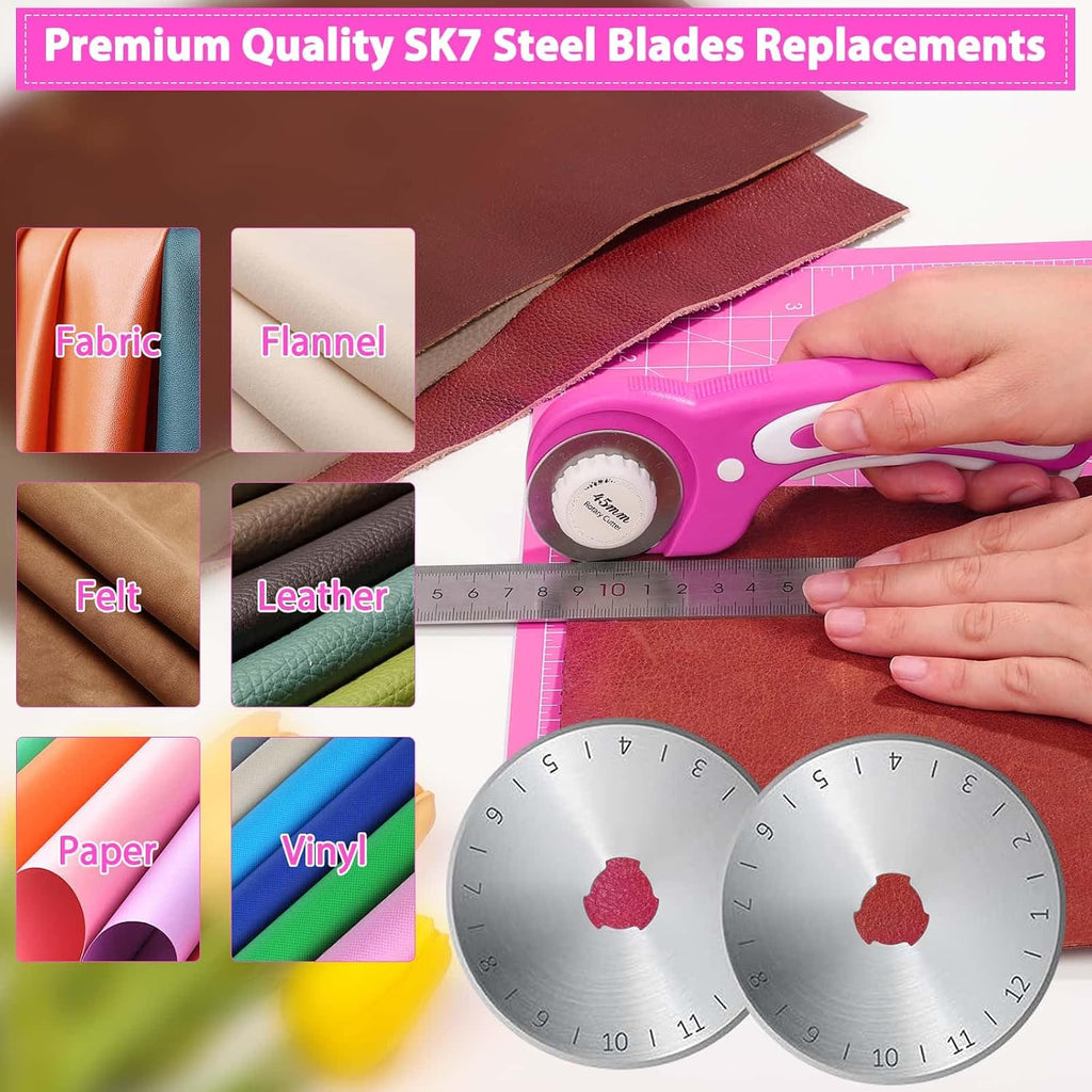 Rotary Cutter and Mat Set, Audab Self Healing Sewing Mats Shirt Cutter 45mm Fabric Cutter Wheel with 2 Blades Rotary