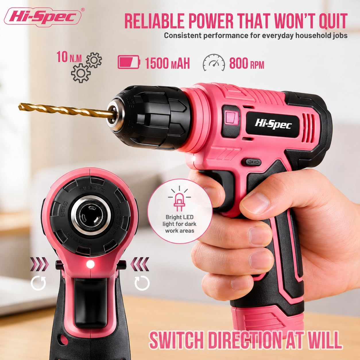 Pink Tool Set with 8V Drill Set. Complete Cordless & Rechargeable USB Electric Drill Driver Kit for Women, Home DIY