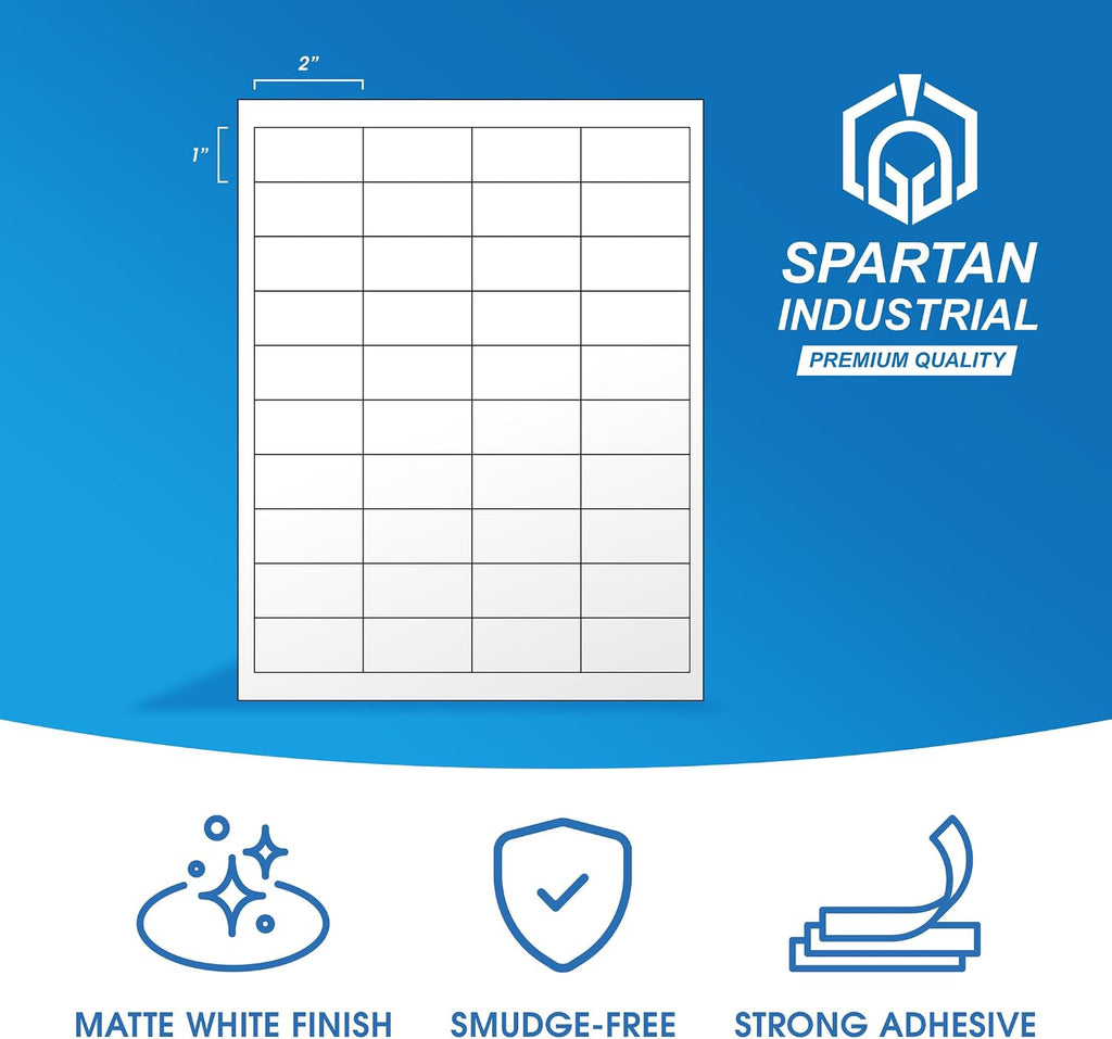 2" X 1" Matte White Printable Address Labels (30 Sheets, 1200 Labels)