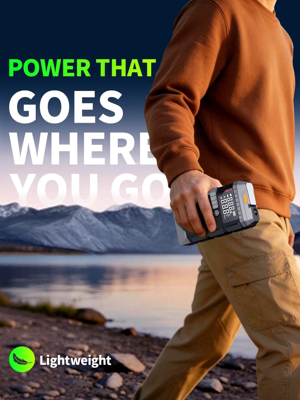 Portable Car Battery Jump Starter with Air Compressor, 6000A Car Battery Booster (All Gas/12L Diesel) with 45W Fast