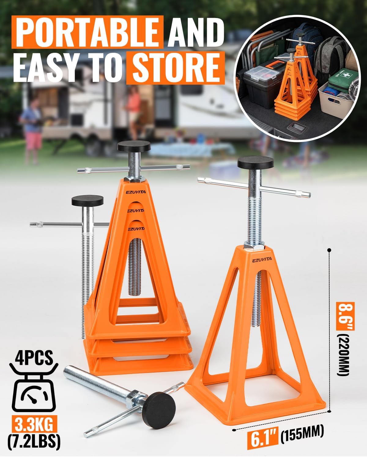 4-Pack 7500LBS RV Stabilizer Jacks | 11"-17" Adjustable Height, Cast Aluminum Construction, Travel Trailer, Camper &