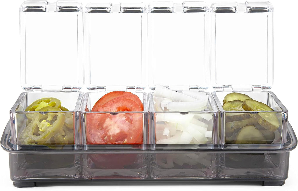 Cocktail Garnish Bar Tray for Bartenders, 4 Containers with Lid