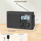AM FM Radio Portable Shortwave Radio Battery Powered/Plug in Wall
