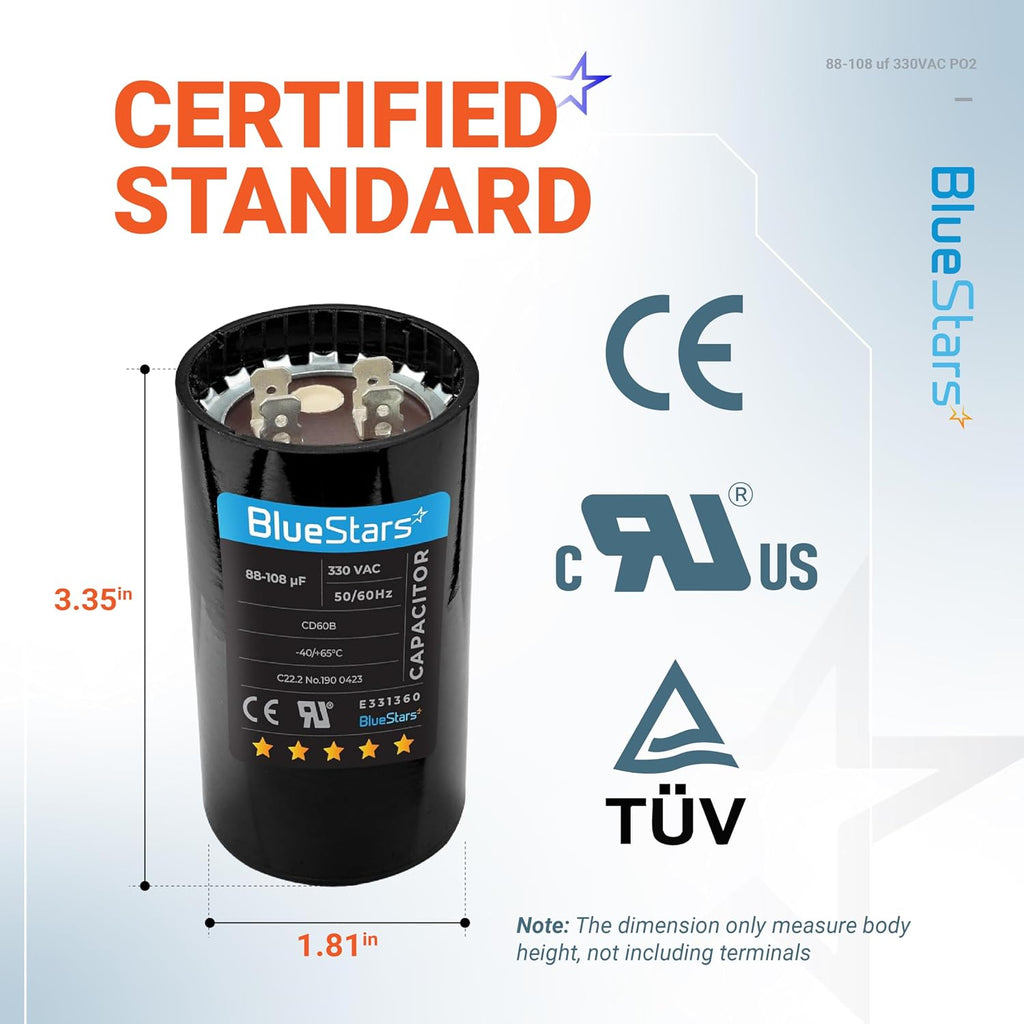 BlueStars 88-108 uF MFD 330 VAC Motor Start Capacitor Replacement