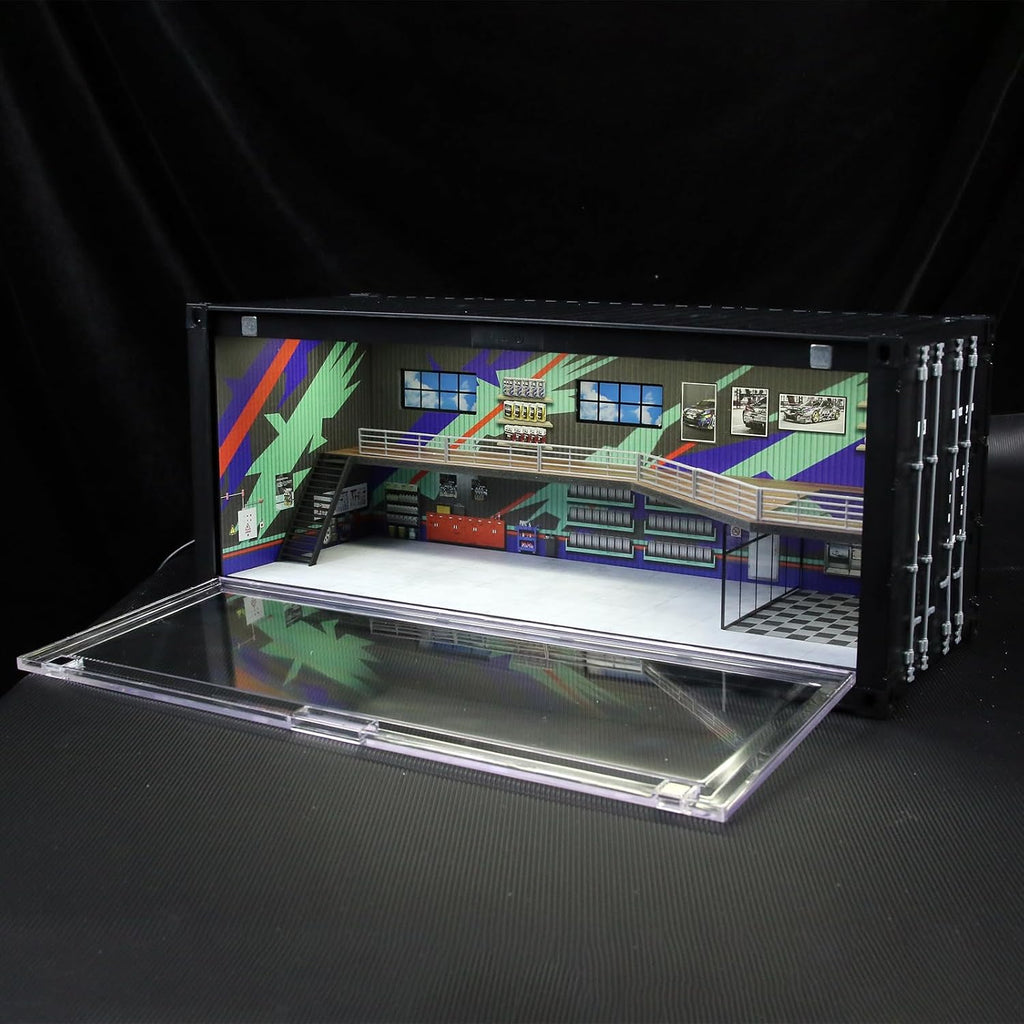 1/64 Scale Display Case with LED Light–Container Box Style Garage Diorama | Compatible with Hot Wheels Matchbox Mini