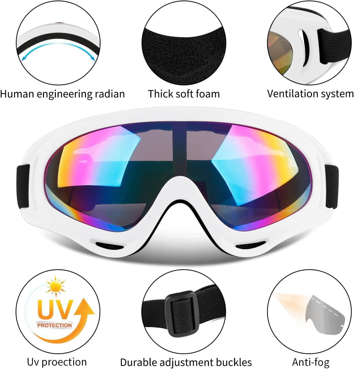 Ski Goggles, 2 Pack Snow Goggles Snowboard Goggles for Men Women Kids | UV Protection Foam Anti-Scratch Dustproof