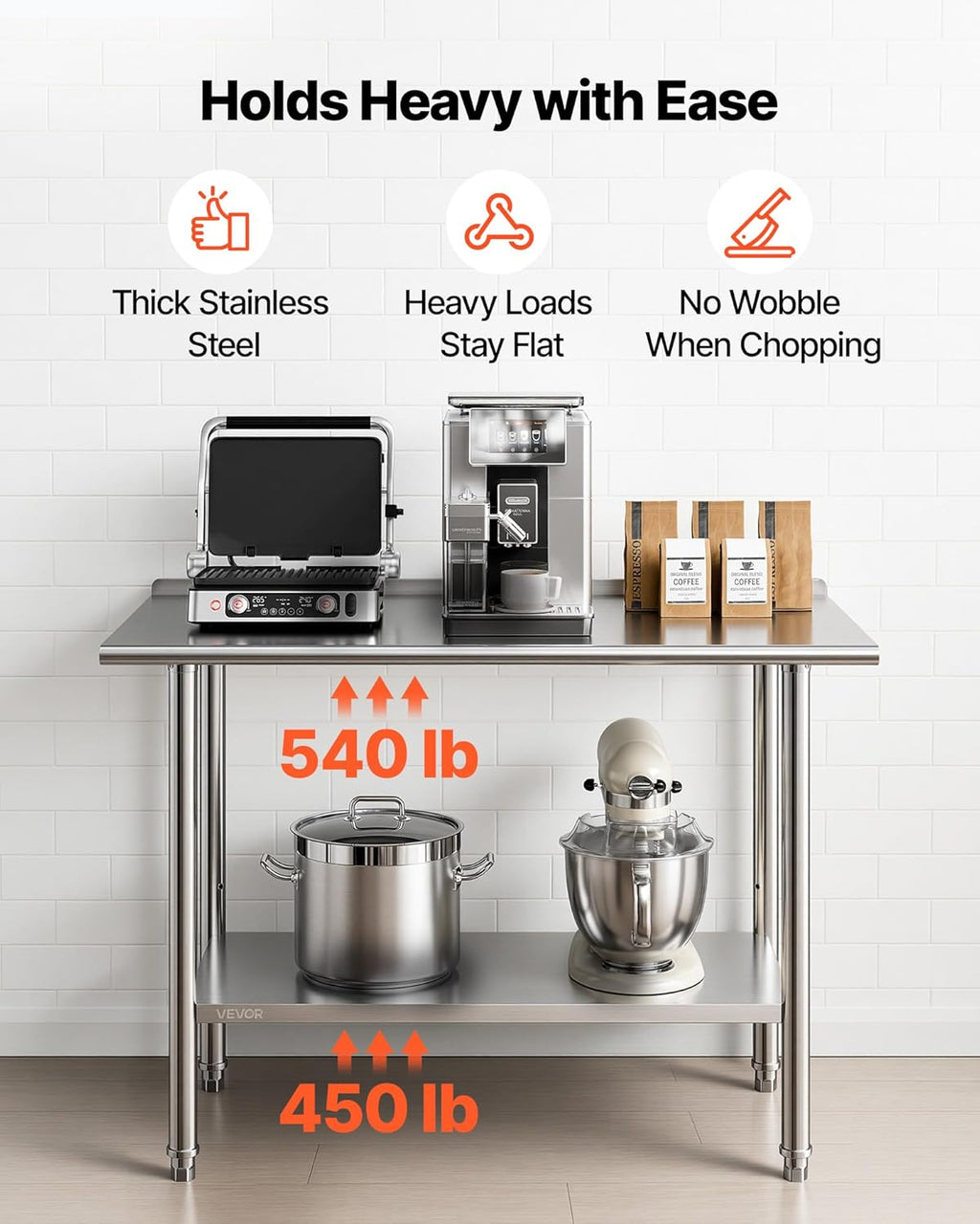 Stainless Steel Work Table, 24x48 Inch Food Prep Table with Backsplash, Commercial Kitchen Workstation with
