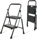 Step Ladder, Portable Steel Folding Step Stool with Wide Anti-Slip Pedal & Convenient Handgrip, Sturdy Steel Ladder