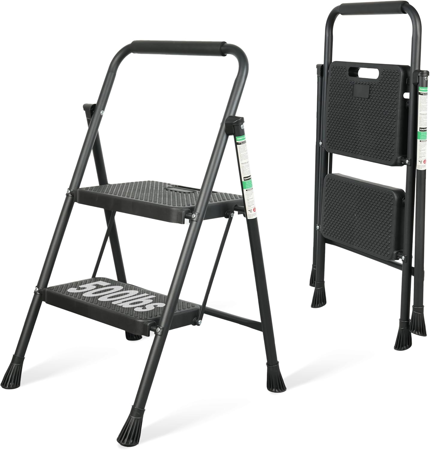 Step Ladder, Portable Steel Folding Step Stool with Wide Anti-Slip Pedal & Convenient Handgrip, Sturdy Steel Ladder