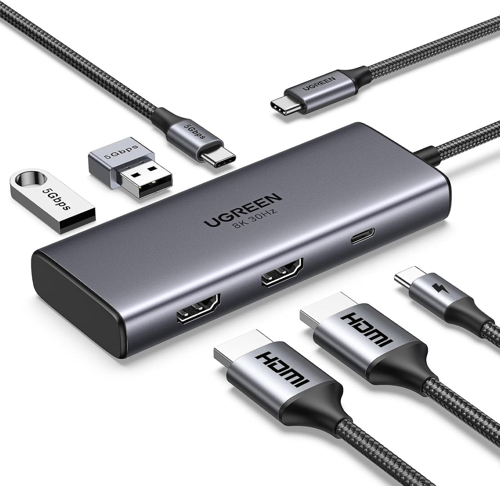 USB C Docking Station Dual Monitor 4K@60Hz, 6-in-1 Dock with 2xHDMI | Single 8K@30Hz, 100W PD, 2x5Gbps USB-A &