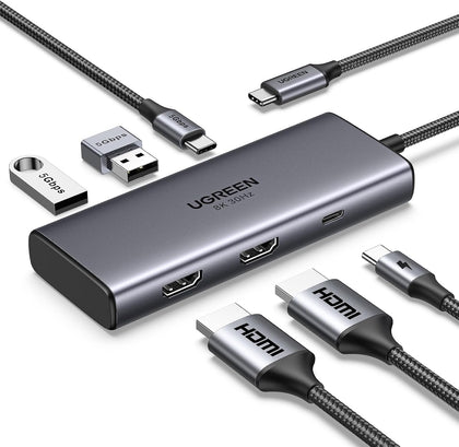 USB C Docking Station Dual Monitor 4K@60Hz, 6-in-1 Dock with 2xHDMI | Single 8K@30Hz, 100W PD, 2x5Gbps USB-A &