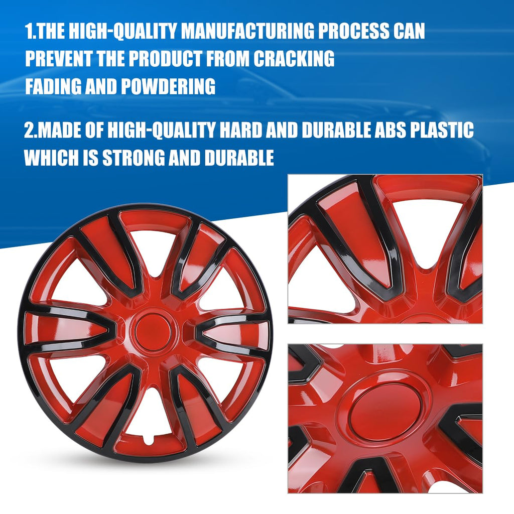 14 Inch Universal Hubcaps for Car Truck SUV, Black & Red Lacquer