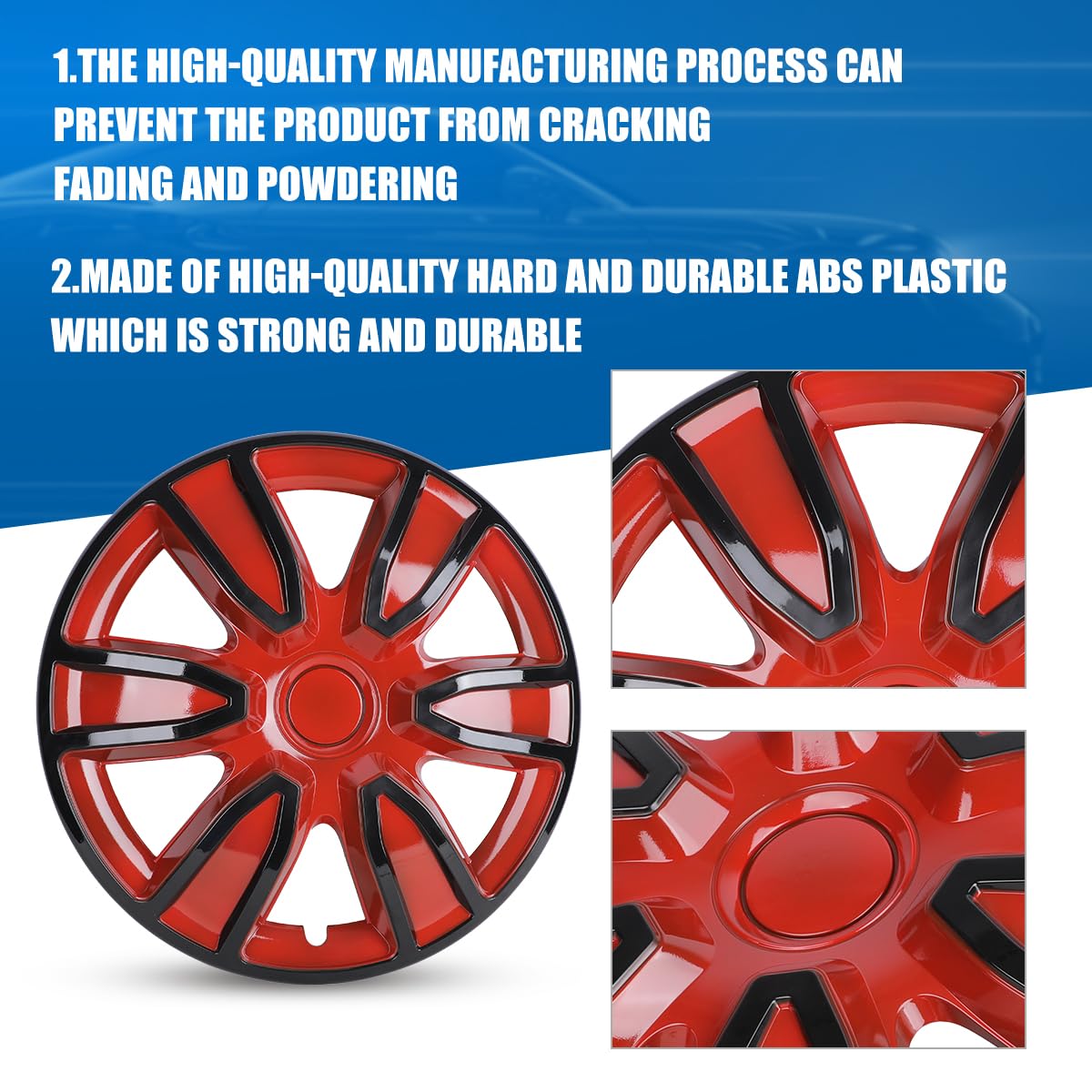 14 Inch Universal Hubcaps for Car Truck SUV, Black & Red Lacquer