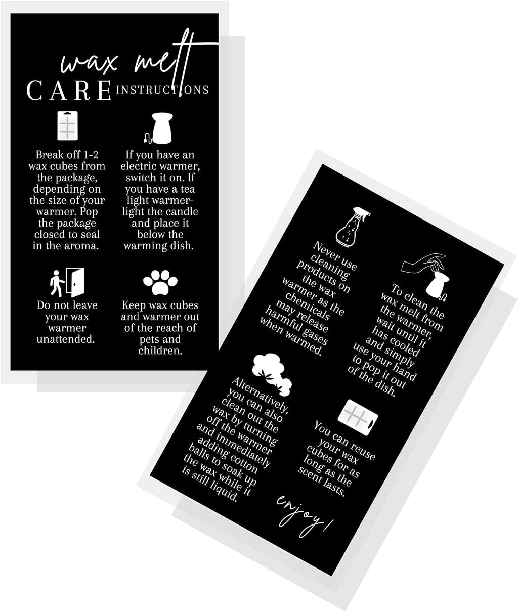 Wax Melt Instruction Cards | 50 pk 2 x 3.5” Wax Melt Supplies Homemade Customer Thank You How To Care for wax cube