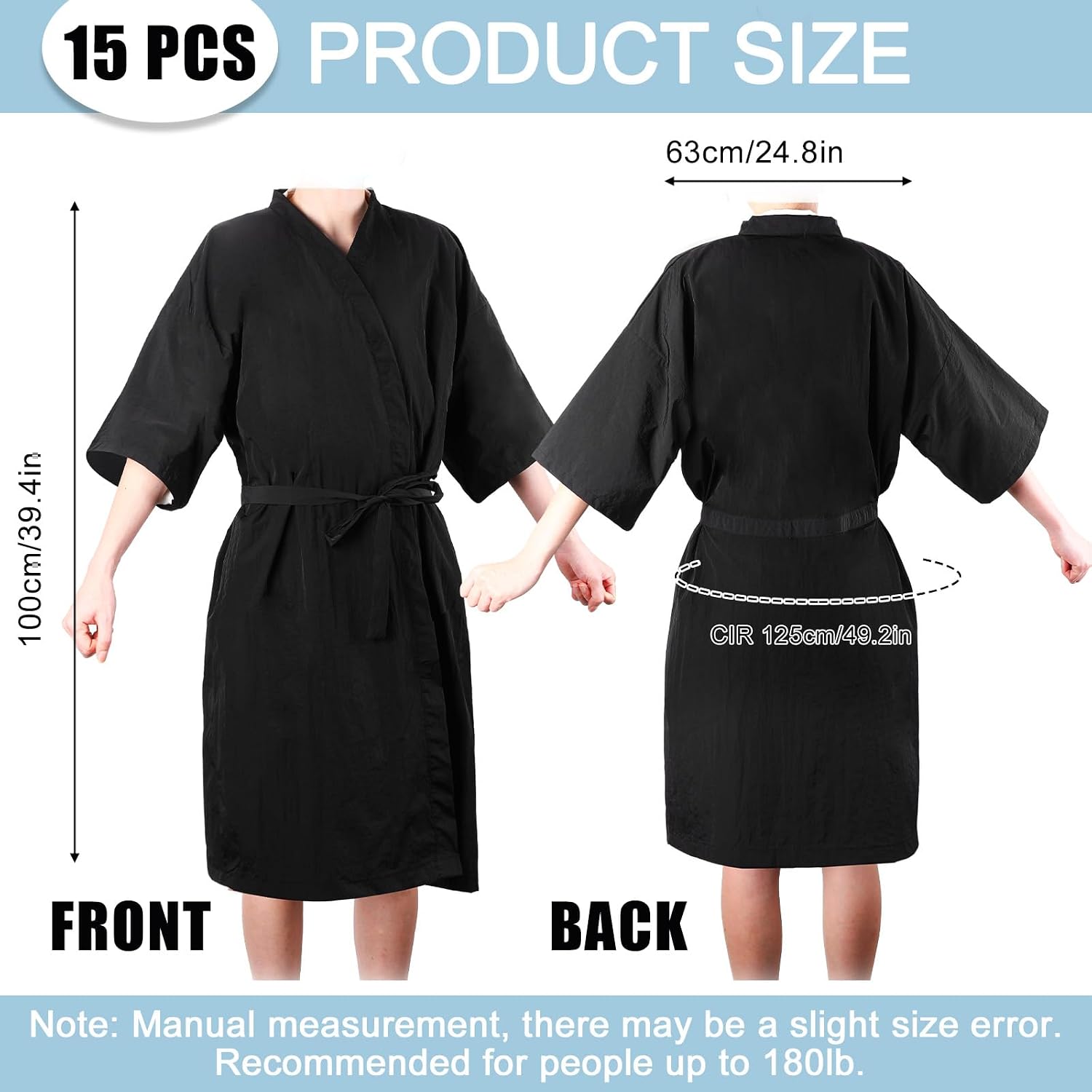 15 Pcs Salon Client Gown Robes Cape Kimono Style Hair Stylist Smock Salon Robes for Clients(Black)