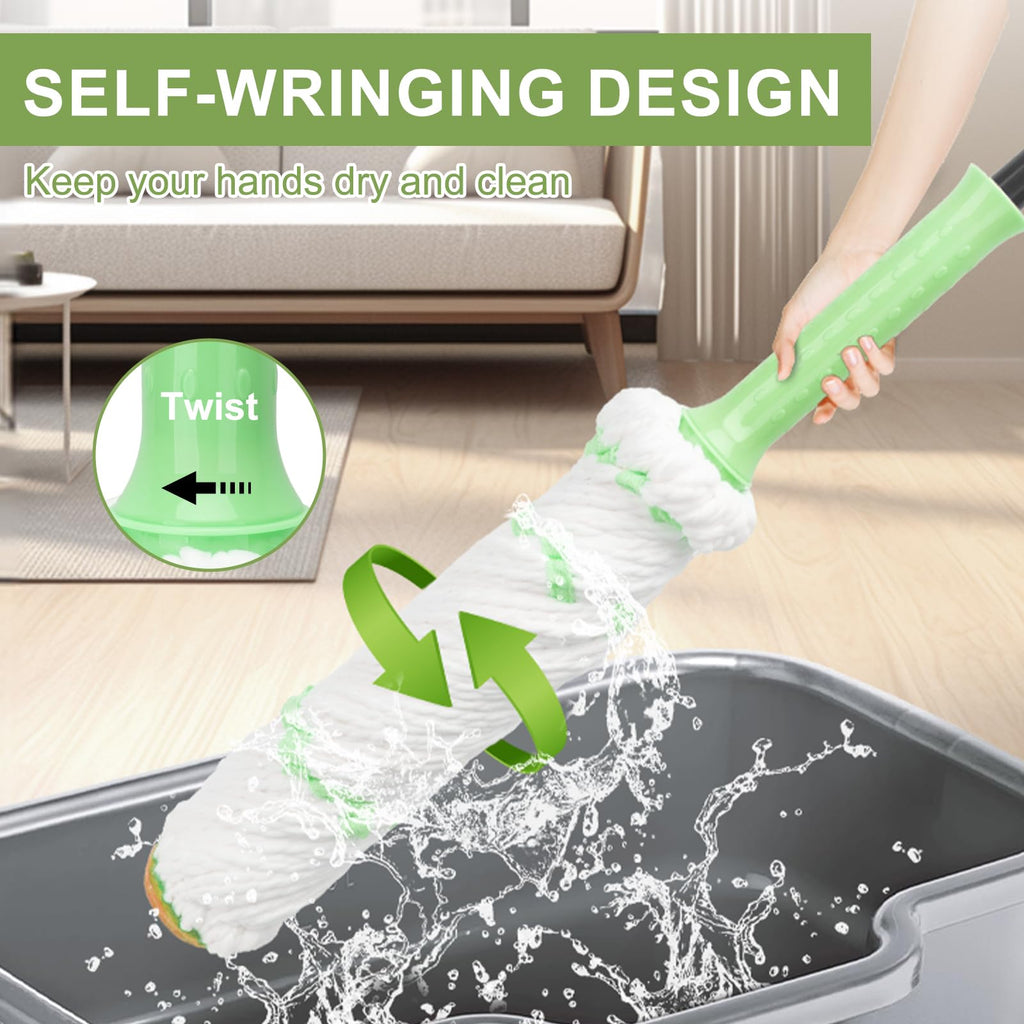 Mop, Self-Wringing Twist Mops for Floor Cleaning, 57" Long Handle