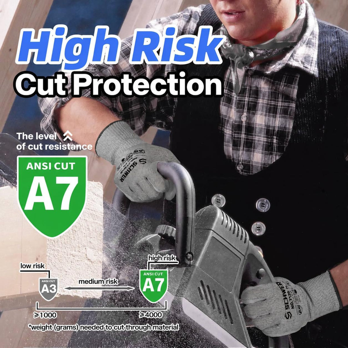 3 Pairs A6/A7 (Send Randomly) Cut Resistant Work Gloves, CR7120, L
