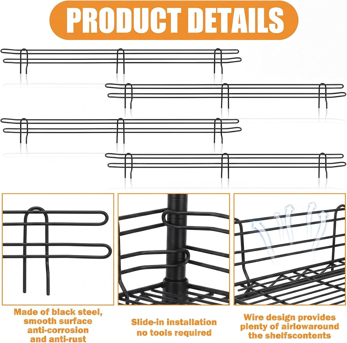 4 Pcs Black Chrome Wire Shelf Ledge, 48" L x 4" H