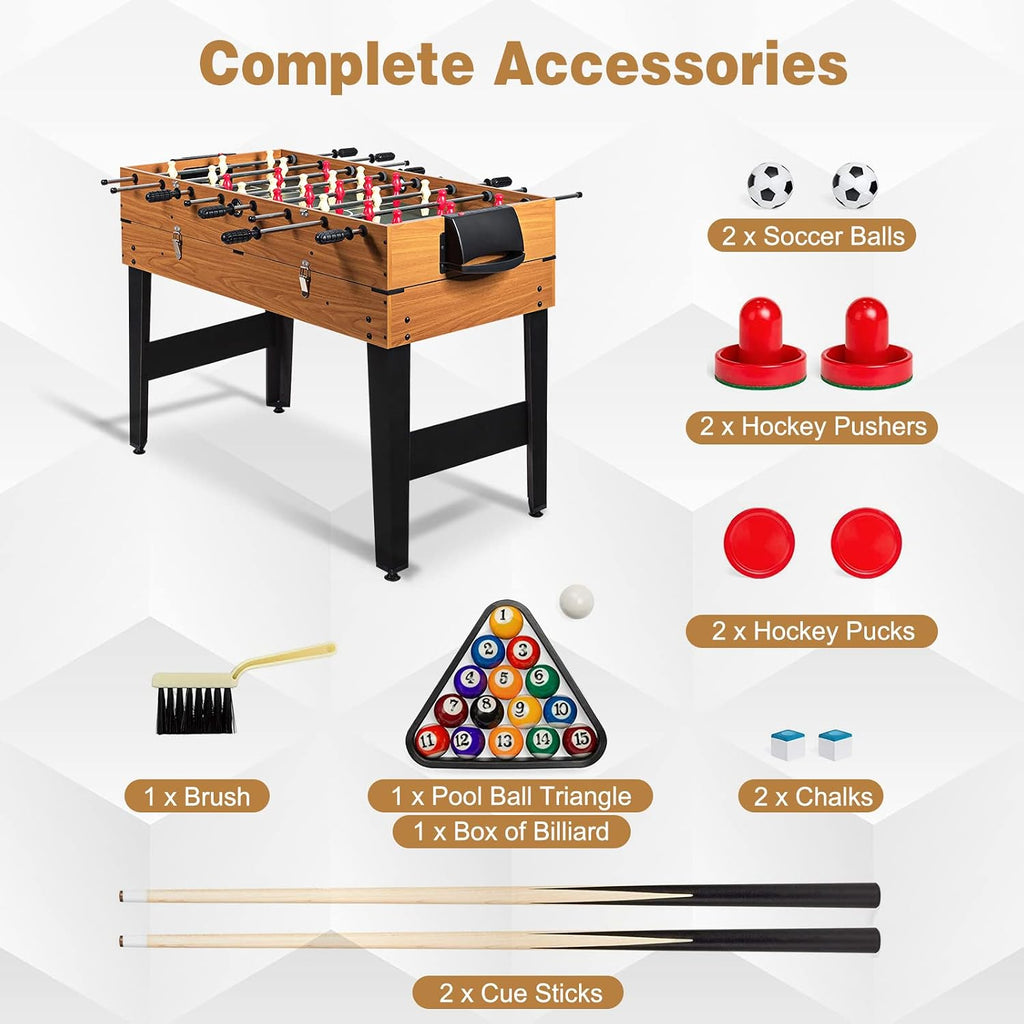 48 Inch Multi Game Table, 3-in-1 Adult Size Foosball, Pool Table, Slide Hockey Table, Combo Table Set w/Billiard