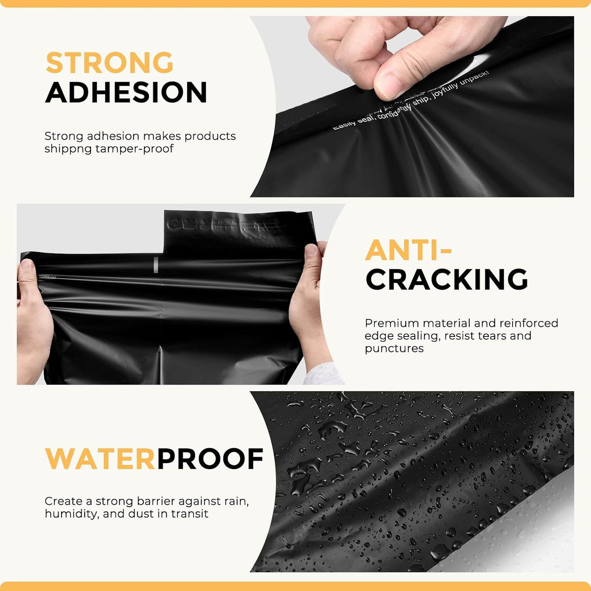 Poly Mailers 14.5x19 50Pcs Black Large Shipping Bags for Clothes