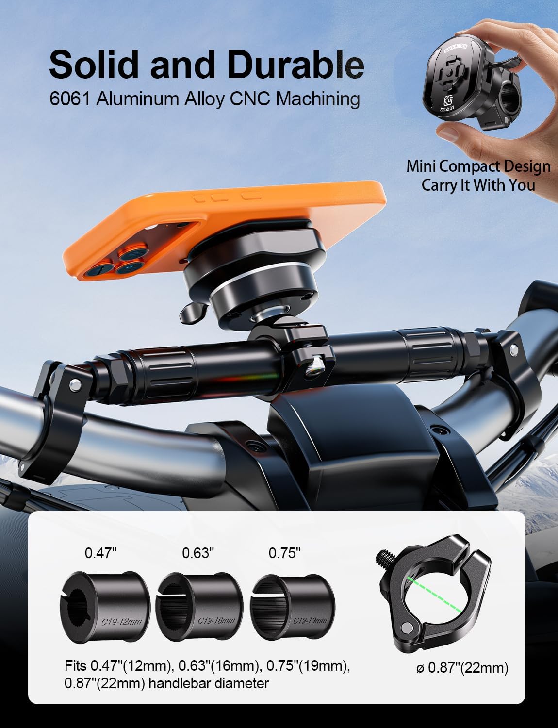 Aluminum Alloy Motorcycle Magnetic Phone Mount with Magnetic 4-Lock‌ | Vibration Dampener, 1s Auto Lock Bike Phone