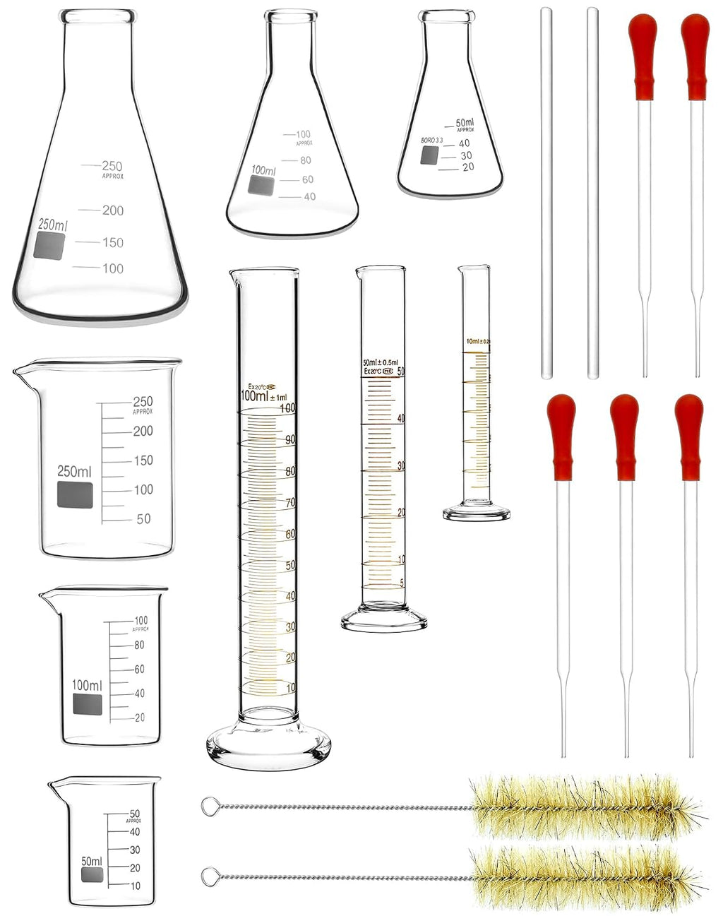 Borosilicate Glass Labware Set – 18 Pcs Heat Resistant Beakers, Flasks & Cylinders for Experiments, Study & Research