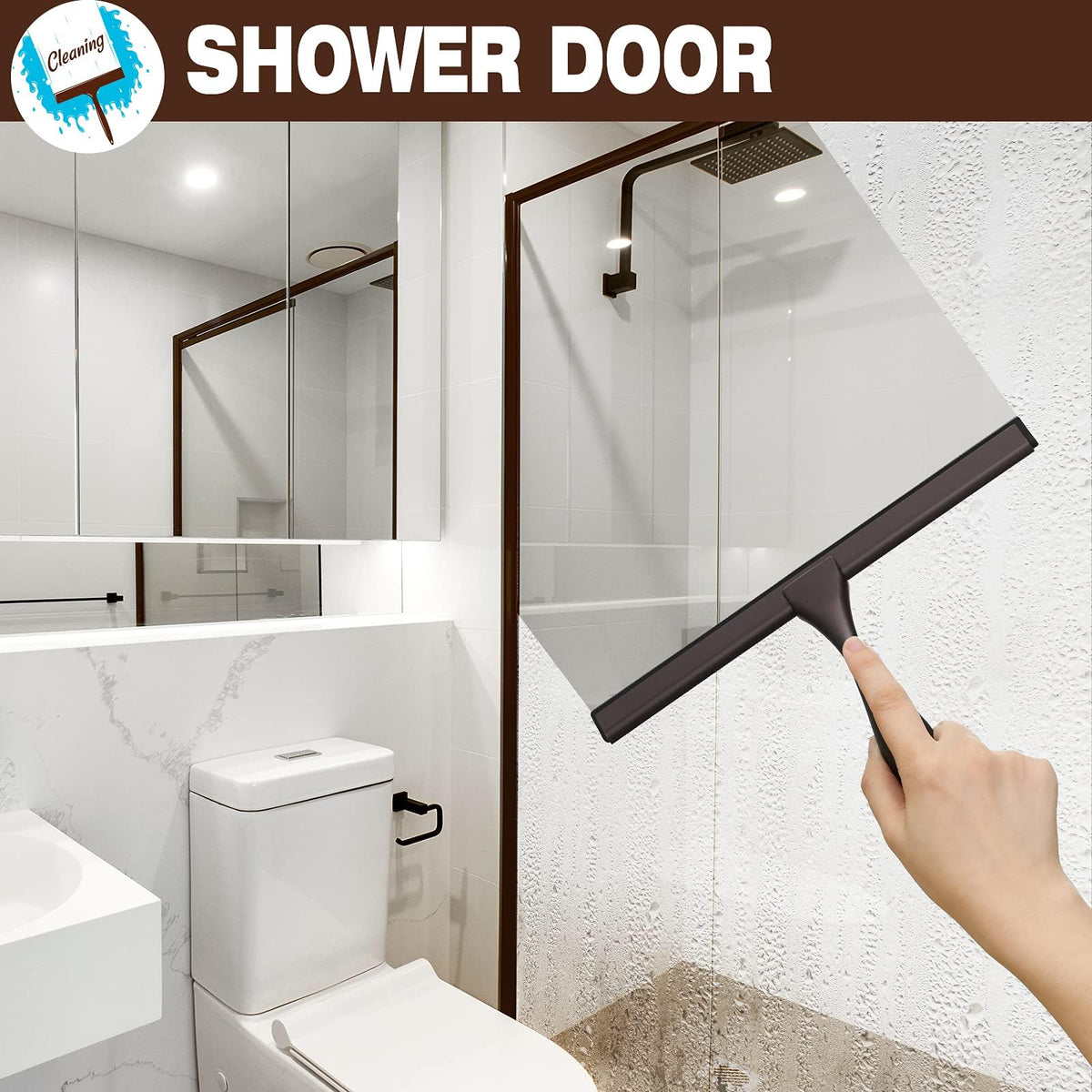 Shower Squeegee, 14-Inch Bronze Squeegee, All-Purpose Stainless Steel Squeegee for Bathroom, Shower Doors, Mirrors