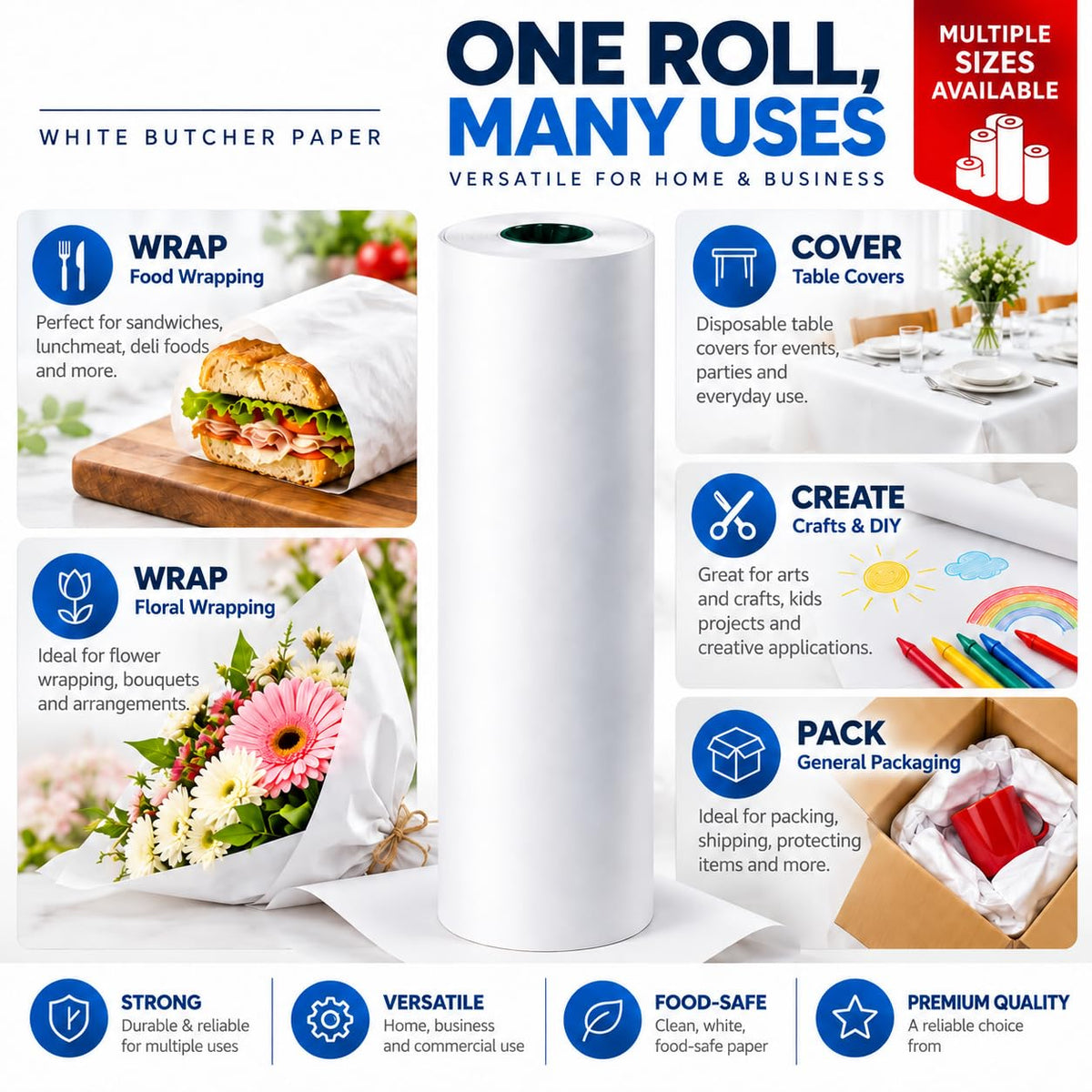 White Butcher Paper Roll, 24 in x 1000 ft, 1 Roll