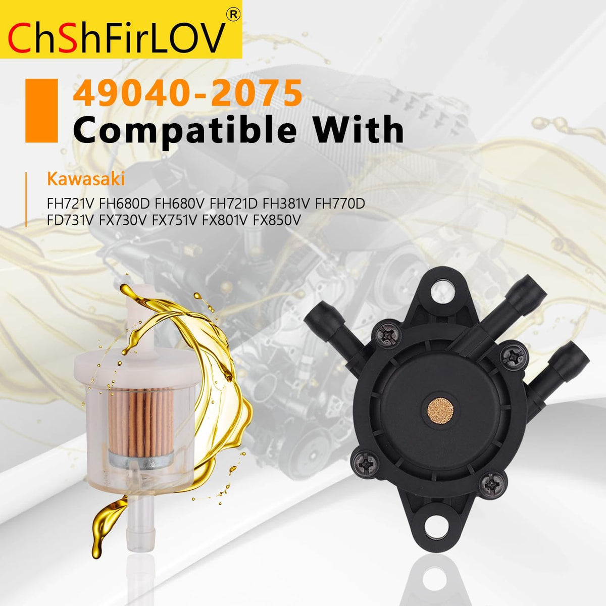 49040-2075 Fuel Pump 49040-7001 & 49019-0027 Fuel Filter for Lawn Mower kawasaki FH721V FH680D FH680V FH721D FH381V FH770D FD731V FX730V FX751V FX801V FX850V