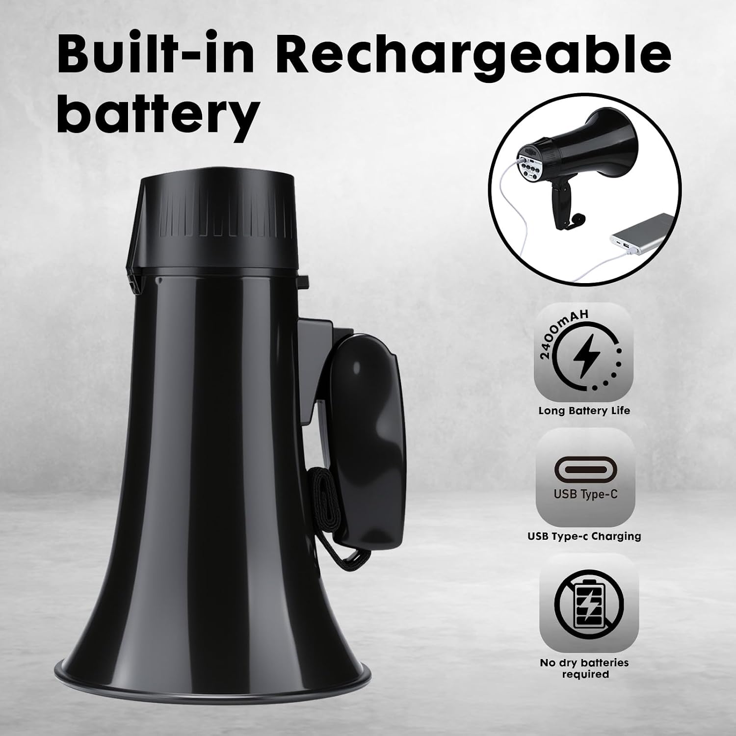 20 Watt Rechargeable Megaphone Bullhorn Speaker, Siren and 240s Recording, Portable Mega Phone with Power Display and