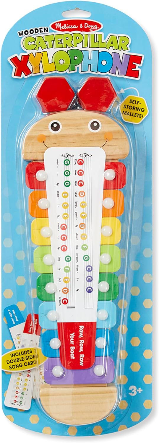Melissa & Doug Caterpillar Xylophone Musical Toy with Wooden Mallets 15.25" x 6.5" x 1.5", Blue