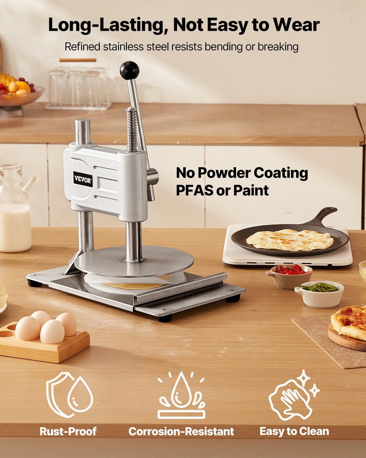 Manual Pizza Dough Press Machine, 9.5 inch Pizza Pastry Press Plate, Stainless Steel Bread Presser, Commercial