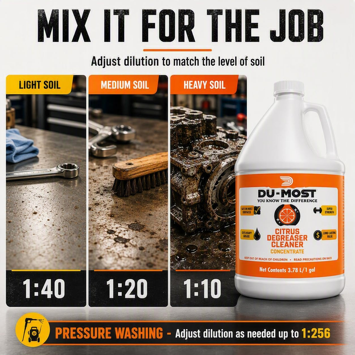 Citrus Degreaser Concentrate, Heavy Duty Grease Cleaner, 1 Gallon